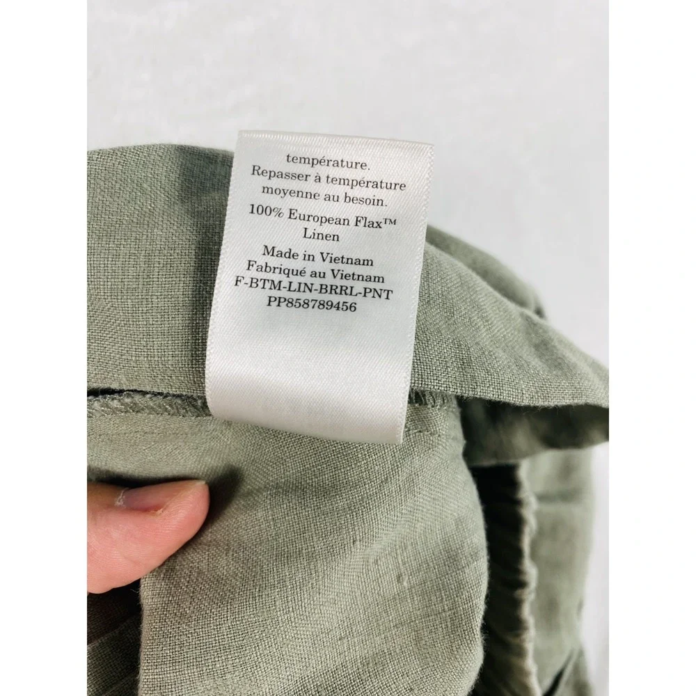 Everlane The Linen Pull-On Barrel Pant XS Seagrass Green Elastic Waist Coastal